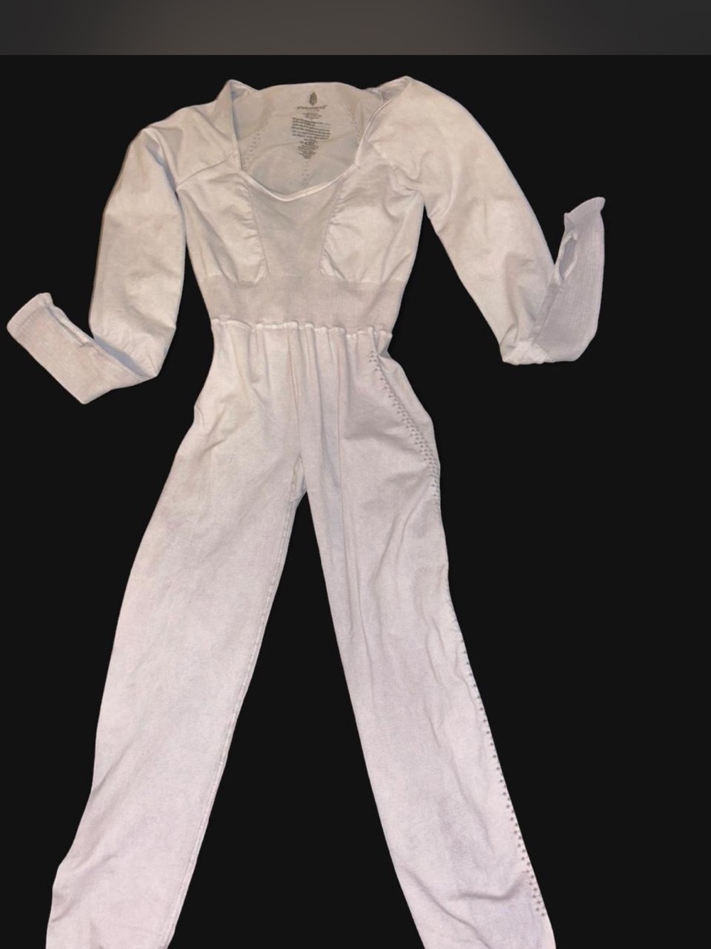 Free People Movement Women’s Light Gray Long-Sleeve Jumpsuit with Elastic Waist